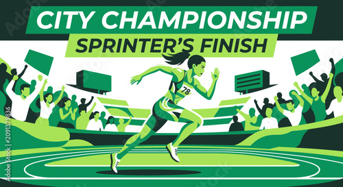 City Championship Sprinters Finish At The Stadium Featuring A Determined Female Athlete