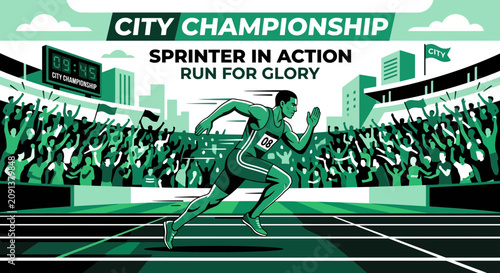 City Championship Sprinting Action Crowd Cheers For Athlete Victory Running Race