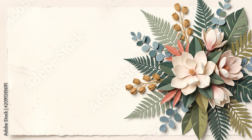 Cut Paper Botanical Background With Copy Space