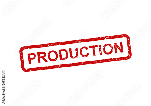 Red production stamp with distressed texture illustration