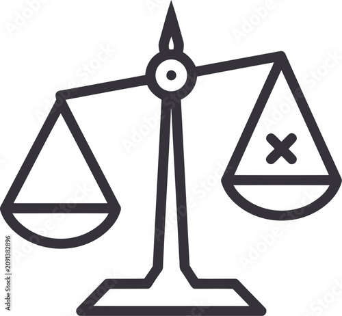 Tableau sur toile Line icon of a scale with a cross mark, representing injustice or inequality