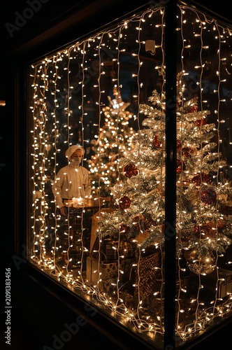 People Walk Through a Market Street With Lights and Stalls During Evening Tim...