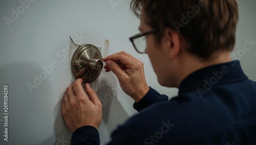 Person Interacts With Glowing Data on a Wall in a Dark Room During an Event