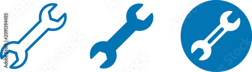 Set of wrench icons in outline, solid and circle styles