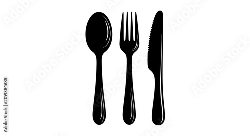 Foto Spoon fork and knife arrangement in black silhouette spoon fork cutlery flatware