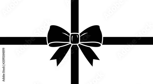 Black ribbon and bow silhouette against a white background a decorative graphic knot gift present