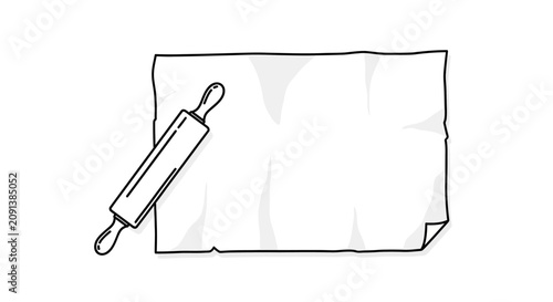 Canvastavla Rolling pin and draped cloth illustration black and white line art silhouette ro