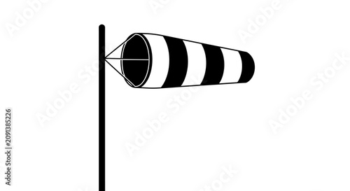 Quadro su tela Wind sock with black and white stripes against a white background a monochrome s
