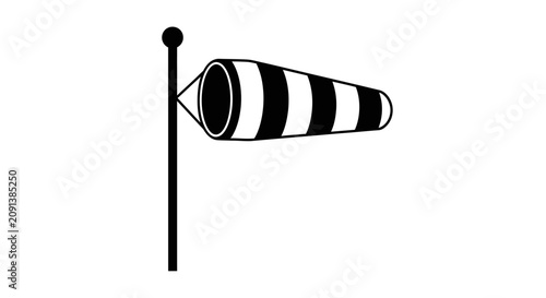 Foto Wind sock with alternating stripes on a pole black and white silhouette windsock