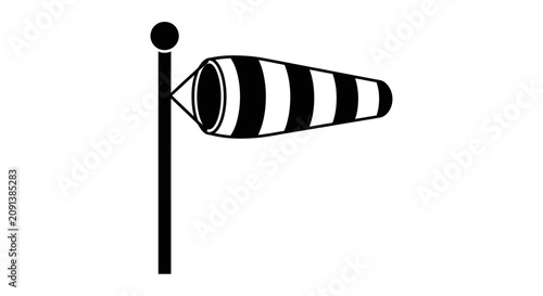 Foto Wind sock with striped fabric and a circular top black silhouette windsock weath
