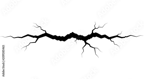 Quadro su tela Fractured surface with jagged cracks a black silhouette against a white backgrou