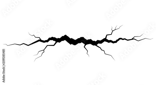 Bild auf Leinwand Cracked surface with jagged lines a black silhouette against a white background