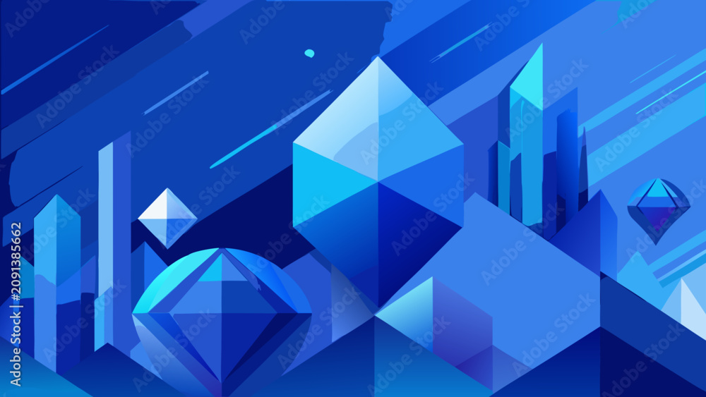 Naklejka premium Abstract geometric blue crystal landscape digital art background