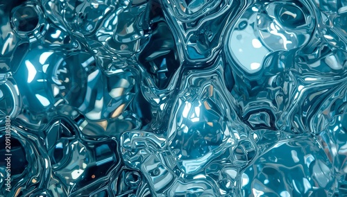Close up View of Blue Clear Water Moving in a Liquid Form With Reflections an...