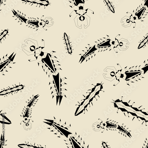 Geometric contour centipede on a light yellow background
