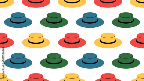 Tableau sur toile Seamless pattern with colorful hats isolated on white background