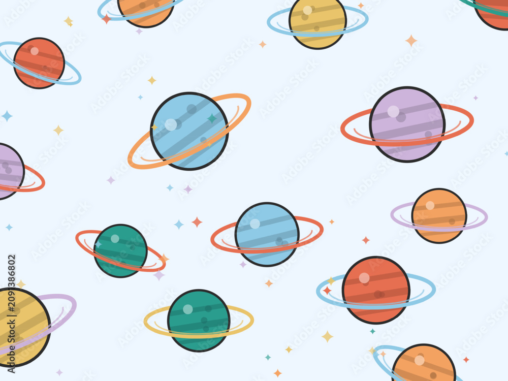Fototapeta premium Colorful Saturn Planets Cosmic Vector Pattern