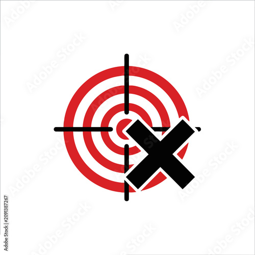 Target icon with cross mark, vector illustration
