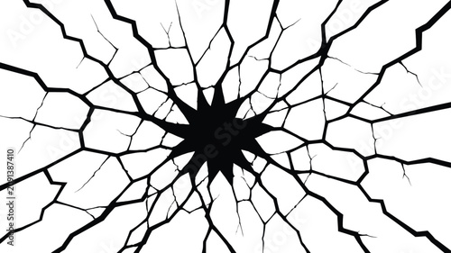 Cuadro en lienzo Cracked surface silhouette on white background fractured pattern