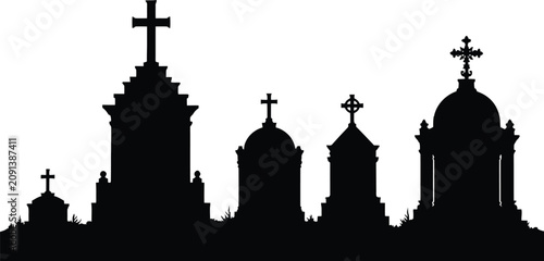 Canvastavla Gravestone Silhouette Collection On White Background cemetery