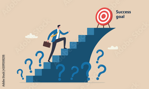 and and minimal shading for career or adversity concept, businessman trying hard with full effort to climb up big ladder or stairway