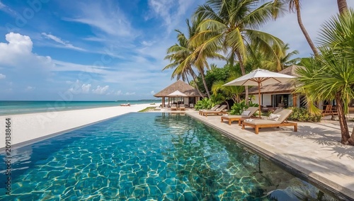 Luxurious Poolside View at a Tropical Resort on a Sunny Day