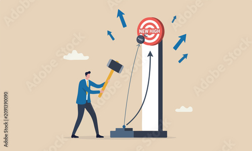 Canvastavla Investment rally,red big bullseye target businessman investor with hammer hit ha