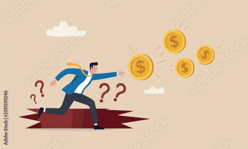 Photos Financial risk, greed and fear investment, making money, debt or loss problem, c