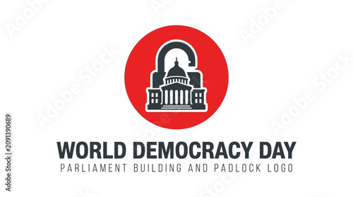 World Democracy Day Logo Featuring Parliament Building and Padlock