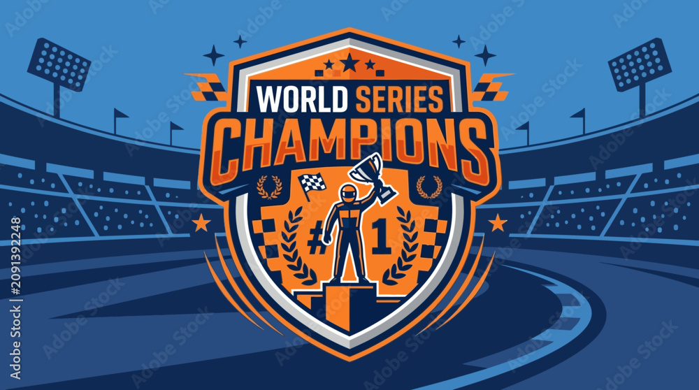 Obraz premium World Series Champions Trophy Awarded At Racetrack Podium