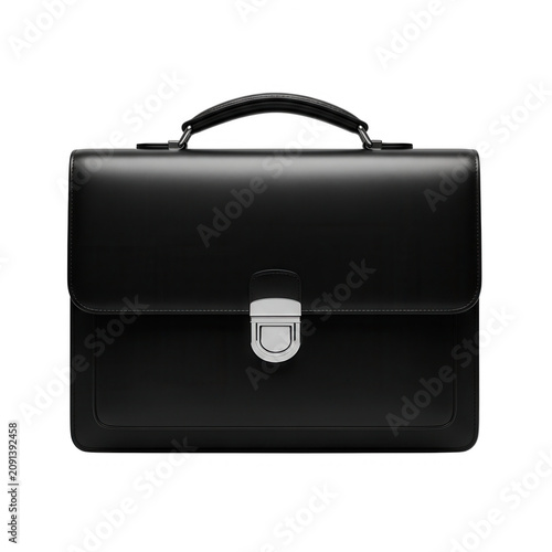 Professional Black Leather Briefcase isolated on transparent background