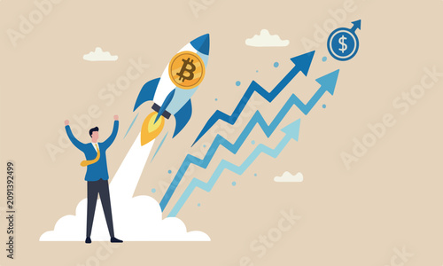 Fotografía Bitcoin, cryptocurrency investor got rich with growth high trading concept, spee