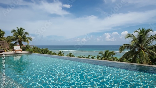 Luxury Villa With Infinity Pool Overlooking Ocean and Palm Trees in Tropical ...