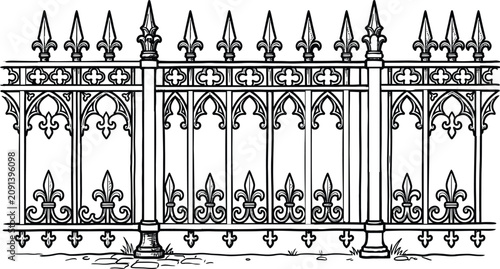 Fotografía Ornate gothic style iron gate with decorative fleurs de lis design, gothic archi