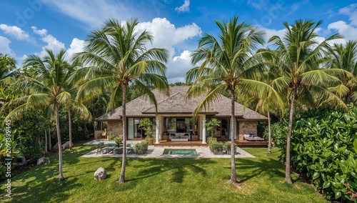 Clear Water and Sandy Beach Under Palm Trees on a Sunny Day in a Tropical Loc...