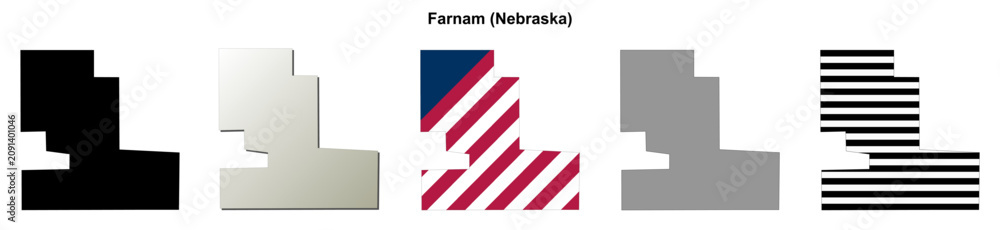 Fototapeta premium Farnam (Nebraska) blank outline map set