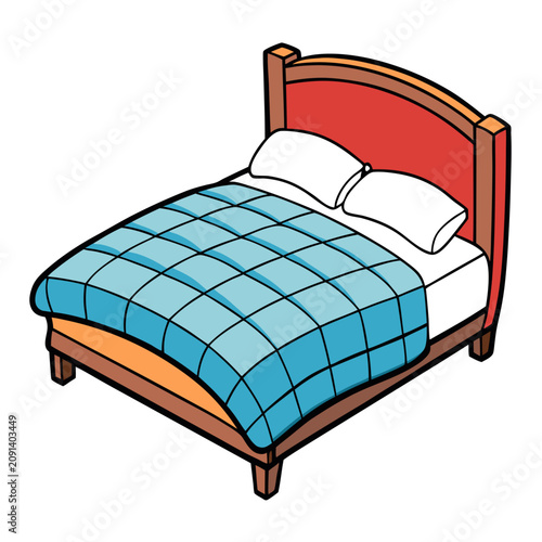 Foto Comfortable cartoon bed with quilt and pillows illustration