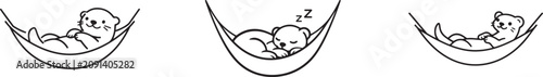Foto Cute otter hammock icon set with relaxing pet, sleeping weasel, chill lifestyle and playful vector icons