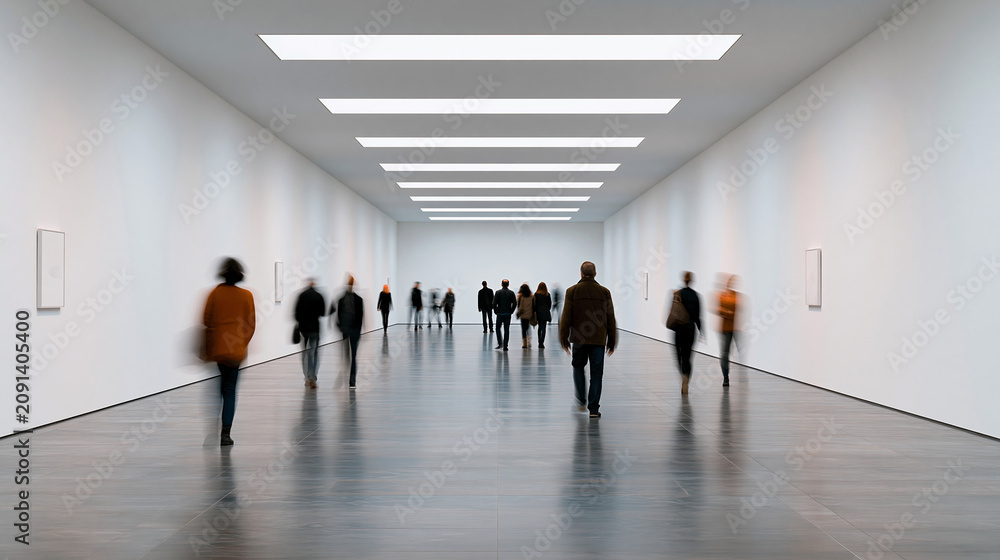 Fototapeta premium People gathering in an art gallery center, cultural community and exhibition concept, with copy space