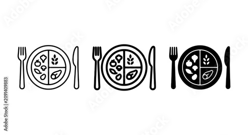 фотографія Balanced Diet Plate Icons, Healthy Eating Meal Sections, Nutrition Food Group Ve