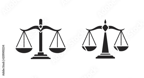 Fotografía Two black scale icons representing justice balance and legal proceedings