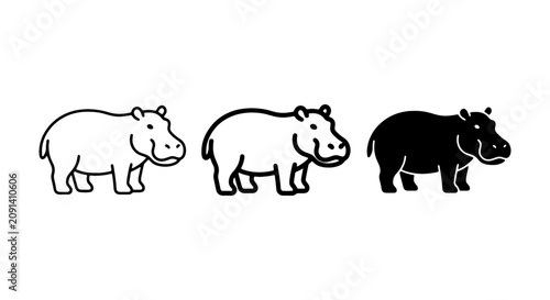 Canvas Print Hippopotamus Icons Set, Simple Outline and Silhouette Vector Graphics, African W