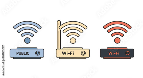 Fotografie Three wifi router icons with varying signal strengths and security levels