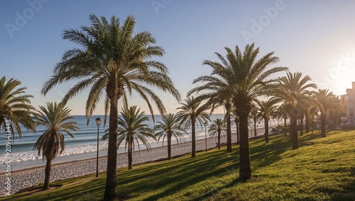 Morning Light Shines on Palm Trees Along a Beach in the Early Hours