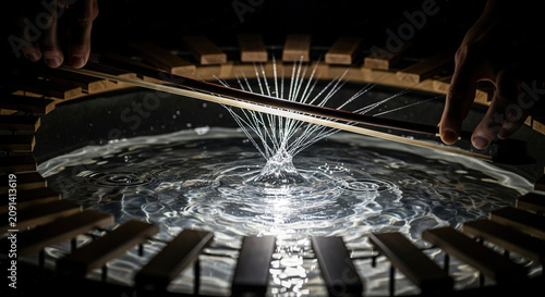 Hands Playing Piano with Water Ripple Effect