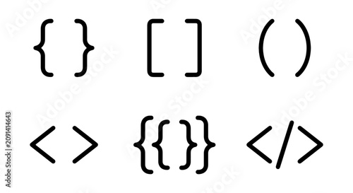 Tableau sur toile Programming Brackets and Symbols, Code Syntax Elements, Web Development Icons, D