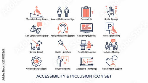 Workplace Accessibility Icons Inclusive Environment Vector Set
