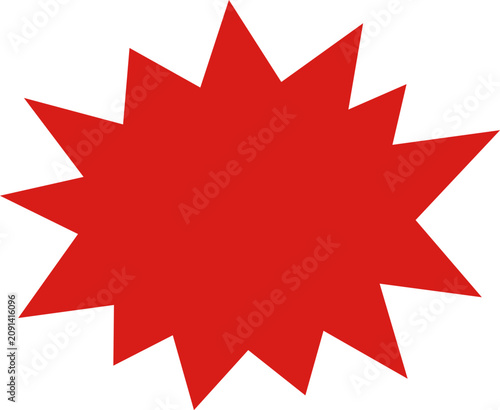 Red starburst shape, comic book style explosion icon