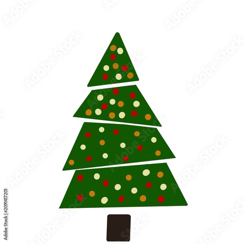 Decorative Christmas tree illustration with layered green triangles and colorful ornaments