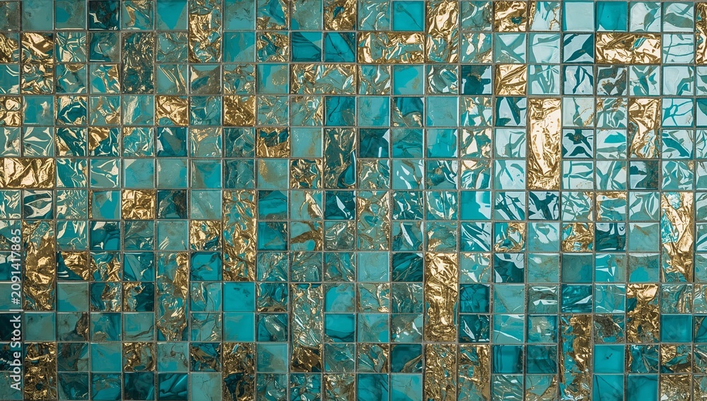 Fototapeta premium Colorful Mosaic Wall Made of Small Tiles in Various Shades and Shapes in Indoor Space